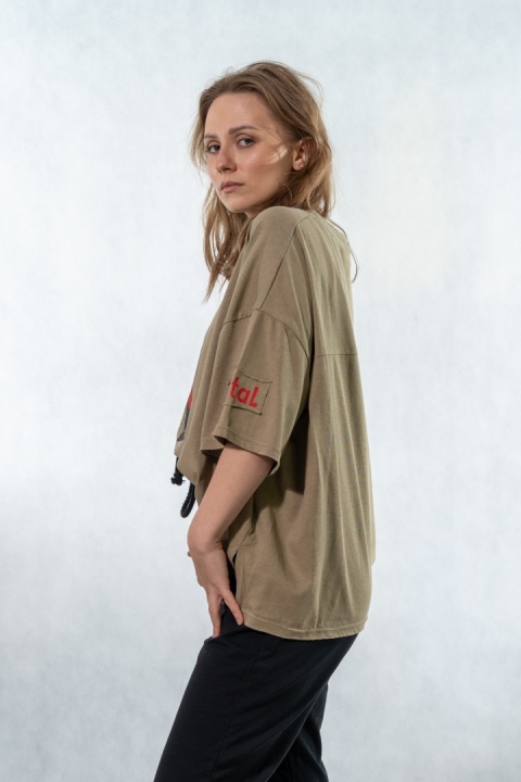 T-shirt oversize „Mental" - Khaki