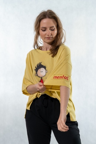 T-shirt oversize „Mental" - Żółty