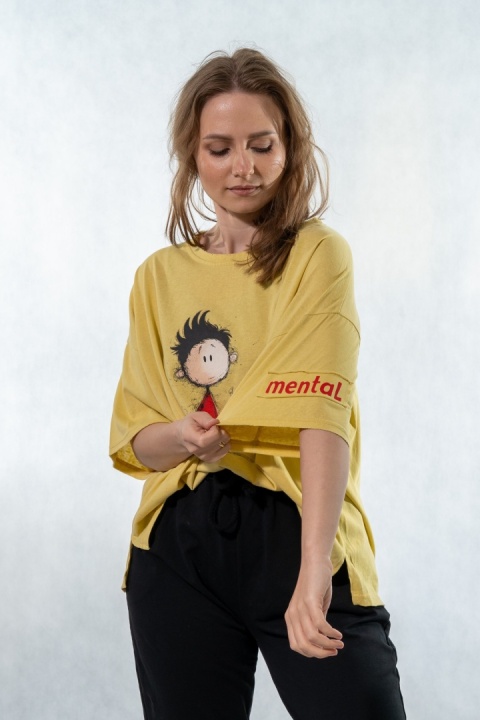 T-shirt oversize „Mental" - Żółty