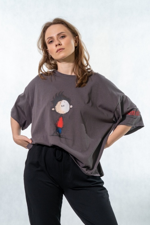 T-shirt oversize „Mental" - Grafitowy