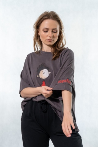 T-shirt oversize „Mental" - Grafitowy
