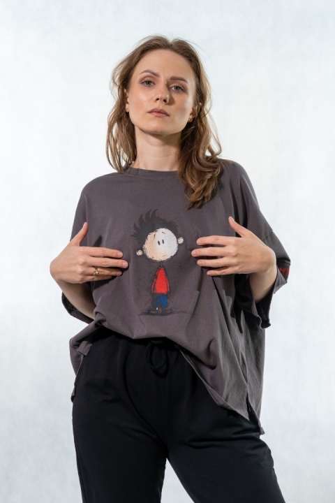 T-shirt oversize „Mental" - Grafitowy