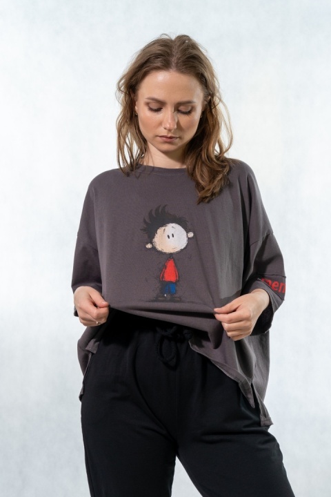 T-shirt oversize „Mental" - Grafitowy
