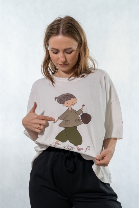 T-shirt oversize z autorską grafiką - Biały