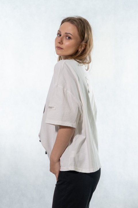 T-shirt oversize z autorską grafiką - Biały
