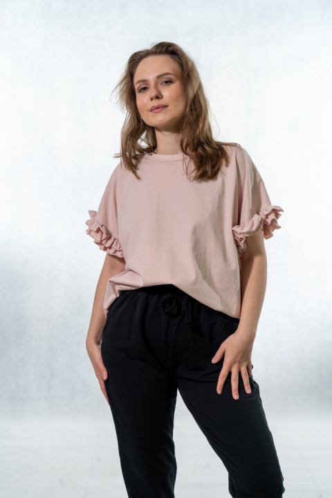 T-shirt z falbankami Volant WIYA - Cipria