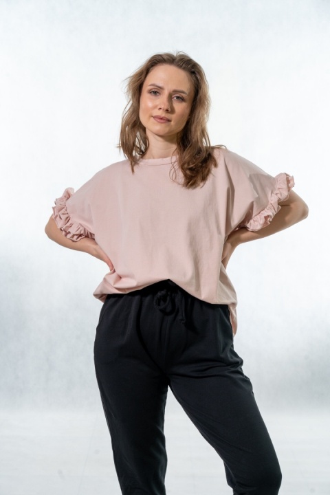 T-shirt z falbankami Volant WIYA - Cipria