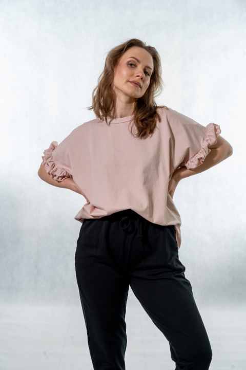 T-shirt z falbankami Volant WIYA - Cipria