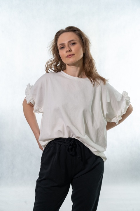 T-shirt z falbankami Volant WIYA - Panna