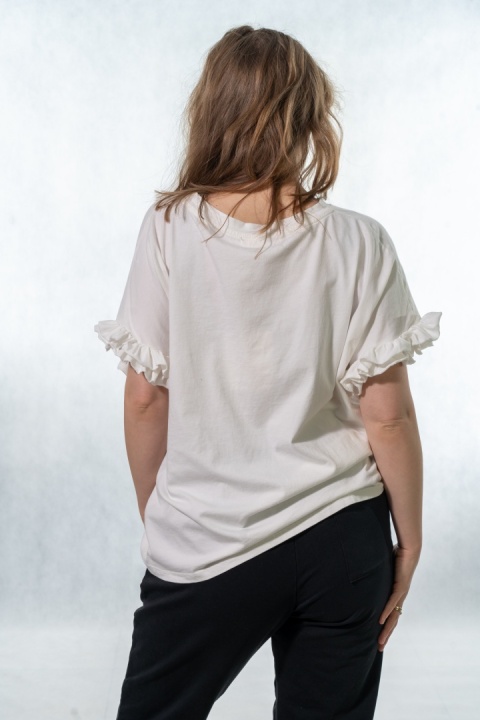 T-shirt z falbankami Volant WIYA - Panna