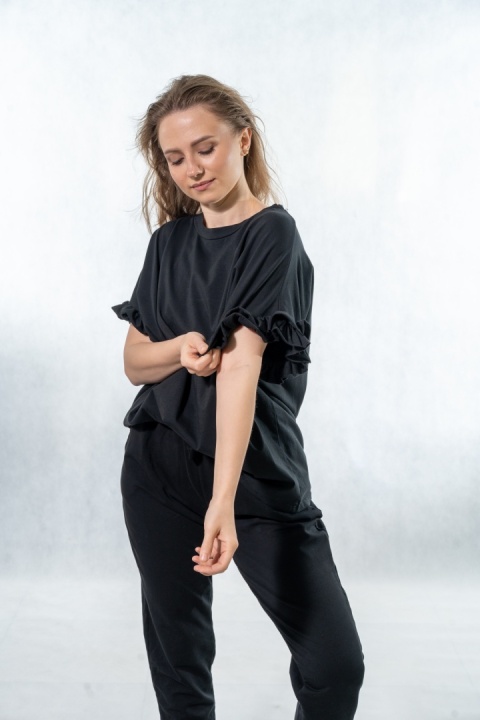 T-shirt z falbankami Volant WIYA - Nero