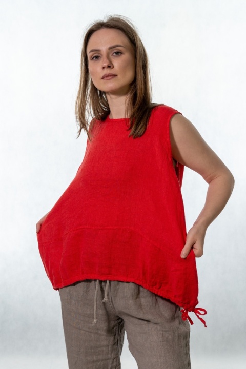 Top lniany oversize WIYA - Flame red
