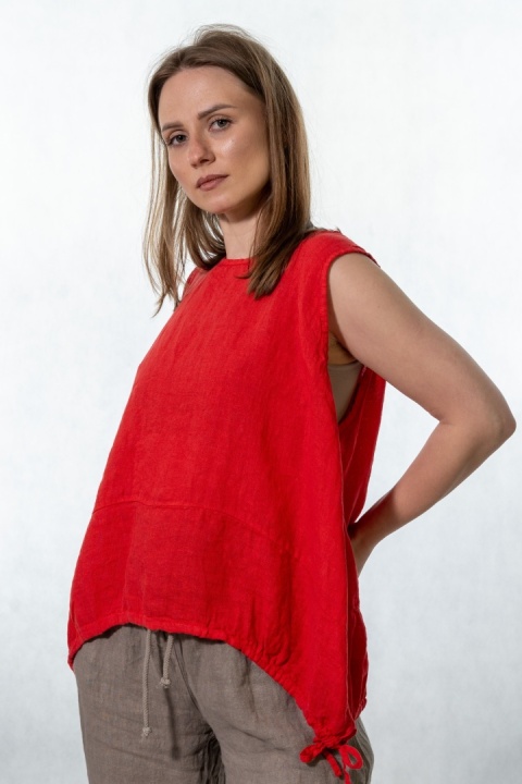 Top lniany oversize WIYA - Flame red