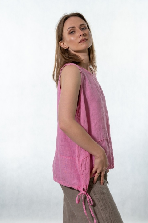 Top lniany oversize WIYA - Paris pink