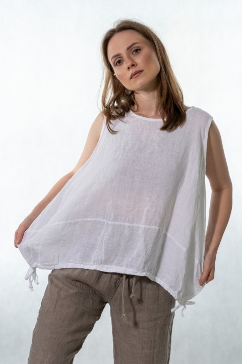 Top lniany oversize WIYA - Bianco