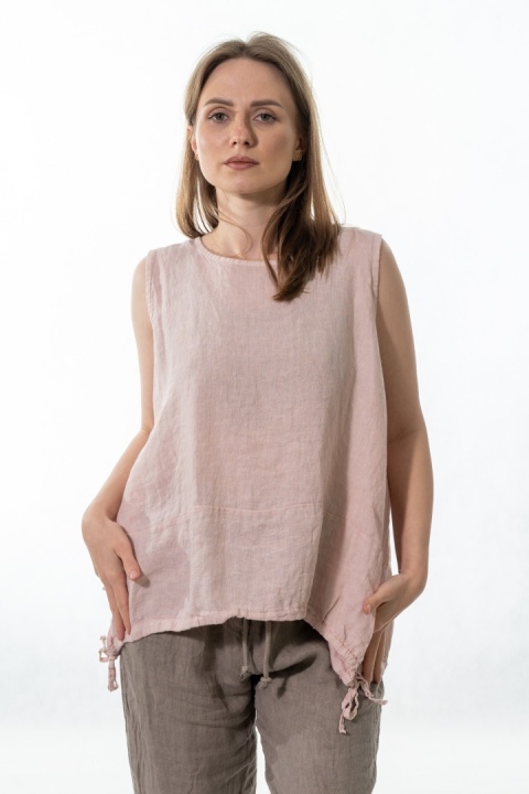 Top lniany oversize WIYA - Cipria