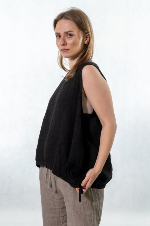 Top lniany oversize WIYA - Nero