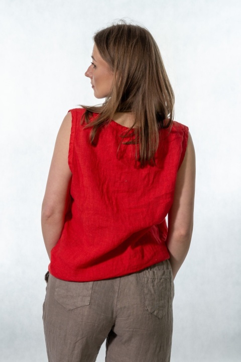lniany top damski z broszką Gioya & Co. - Flame red