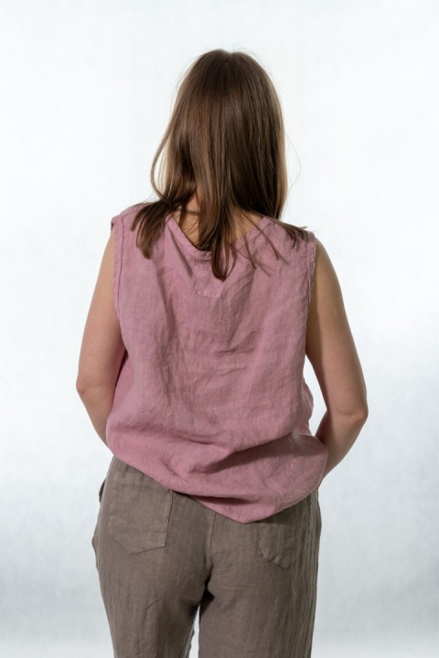 lniany top damski z broszką Gioya & Co. - Paris pink
