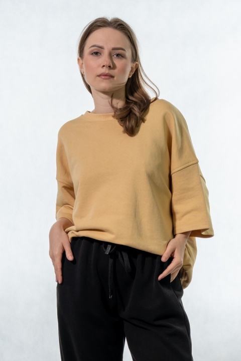 Bluza damska krótki rękaw COLETTE - Bananowo-Musztardowa