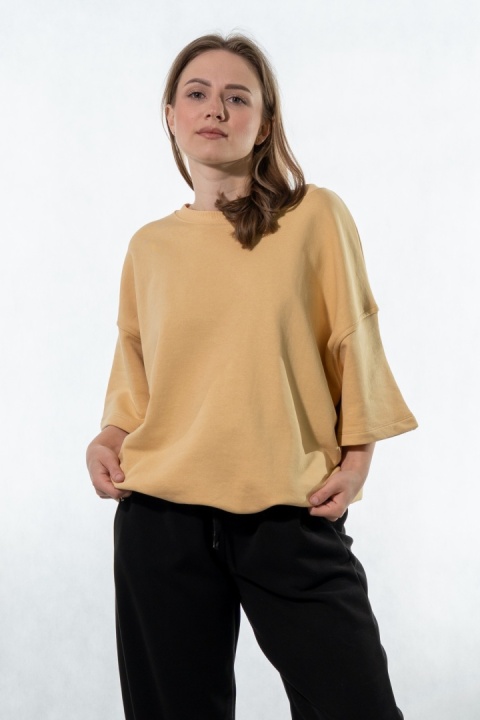 Bluza damska krótki rękaw COLETTE - Bananowo-Musztardowa