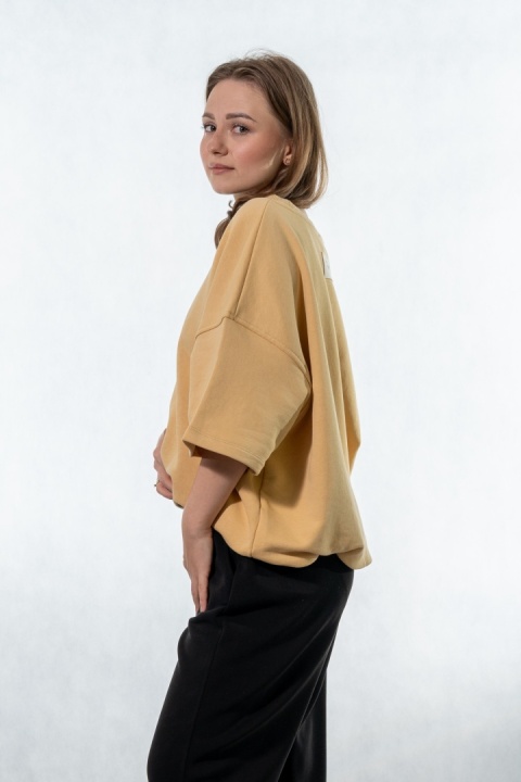 Bluza damska krótki rękaw COLETTE - Bananowo-Musztardowa