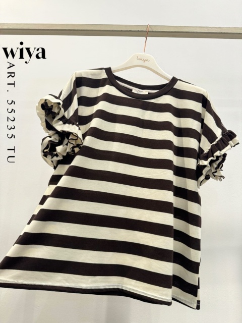 Bluzka damska Wiya w paski z falbanką przy rękawach - Rosso