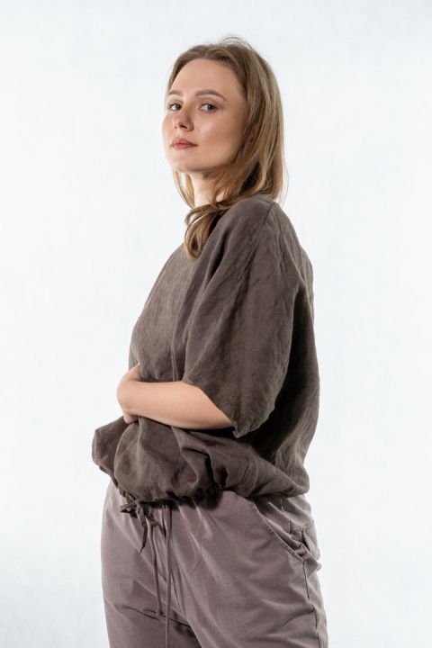 Bluzka lniana Miho’s – Czekoladowy brąz