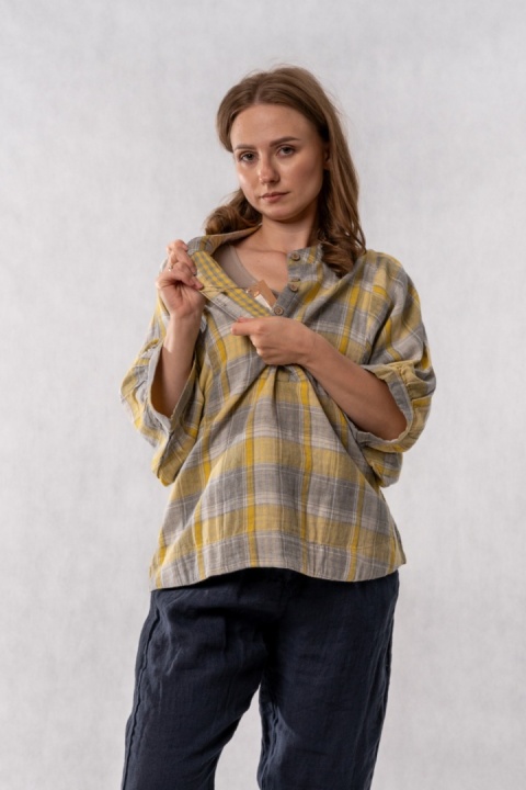 Bluzka oversize w kratę 100% bawełna – słoneczny żółty