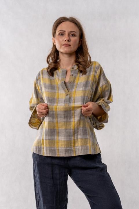Bluzka oversize w kratę 100% bawełna – słoneczny żółty