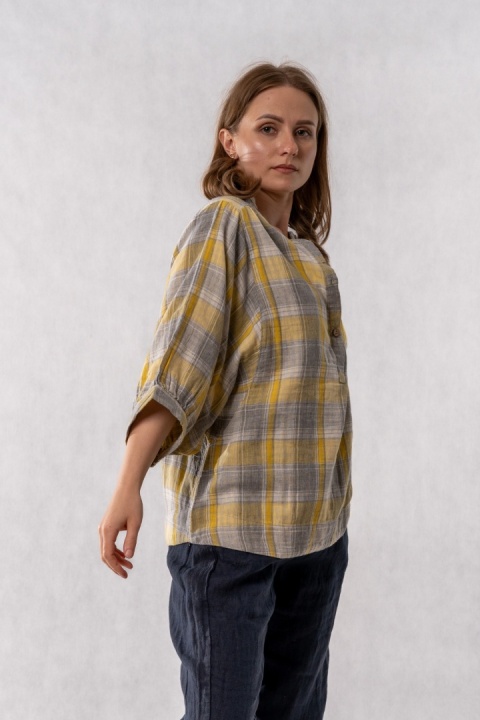 Bluzka oversize w kratę 100% bawełna – słoneczny żółty