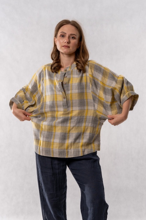 Bluzka oversize w kratę 100% bawełna – słoneczny żółty