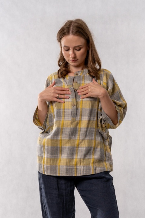 Bluzka oversize w kratę 100% bawełna – słoneczny żółty