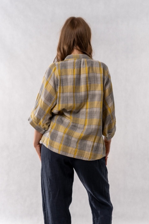 Bluzka oversize w kratę 100% bawełna – słoneczny żółty