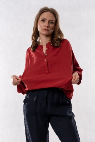Bluzka oversize z bawełny – ceglana czerwień