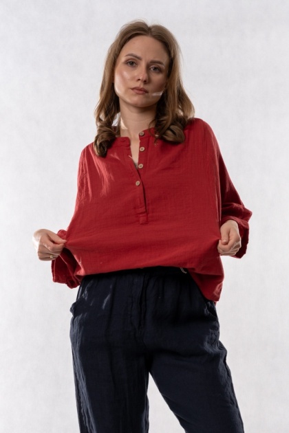 Bluzka oversize z bawełny – ceglana czerwień