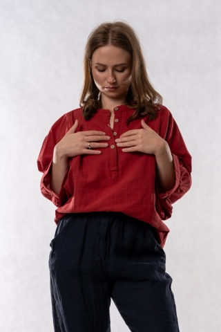 Bluzka oversize z bawełny – ceglana czerwień