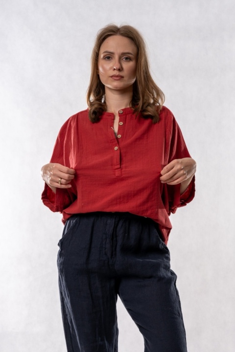 Bluzka oversize z bawełny – ceglana czerwień