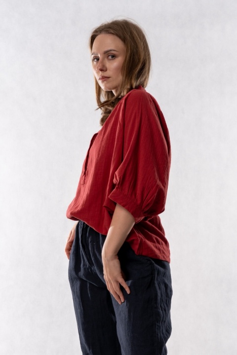 Bluzka oversize z bawełny – ceglana czerwień