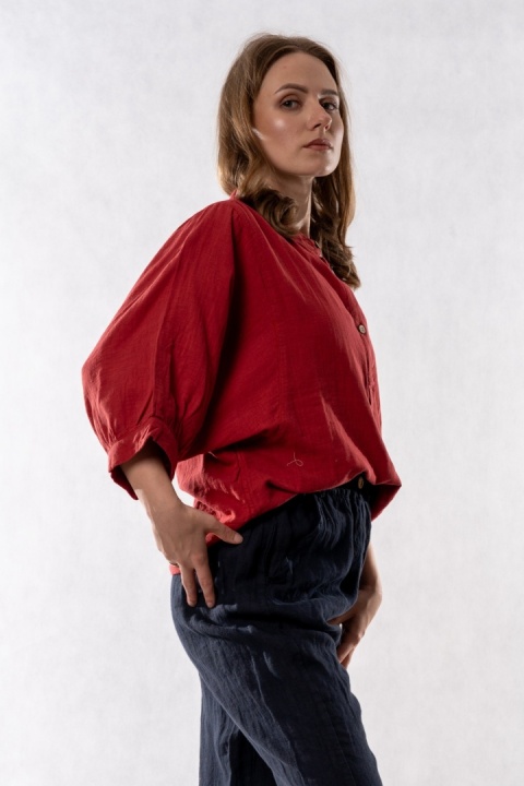 Bluzka oversize z bawełny – ceglana czerwień