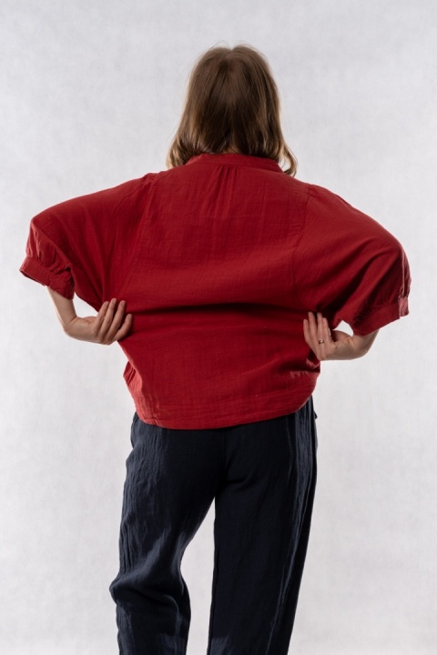 Bluzka oversize z bawełny – ceglana czerwień