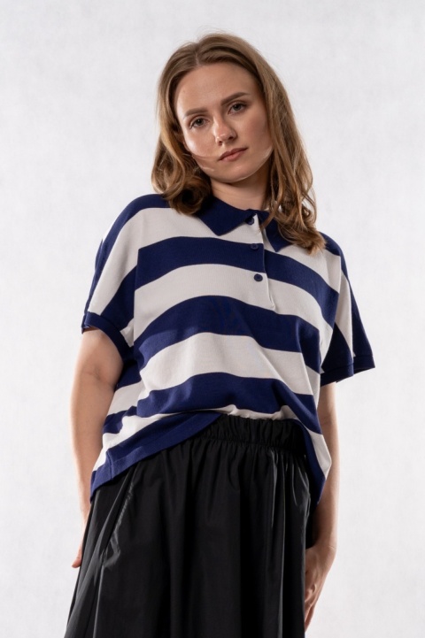 Bluzka polo w paski z wiskozy JOY - Granatowo - ecru