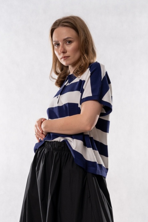 Bluzka polo w paski z wiskozy JOY - Granatowo - ecru