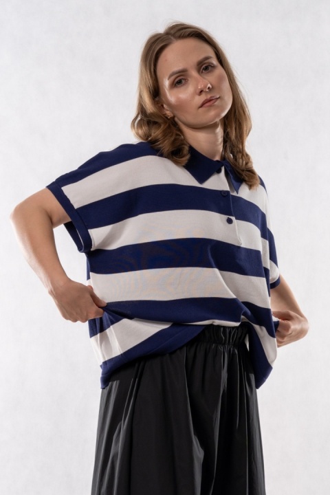 Bluzka polo w paski z wiskozy JOY - Granatowo - ecru