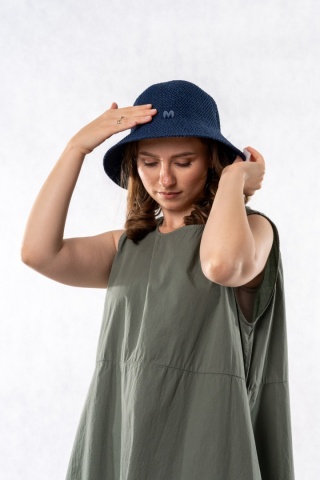 Kapelusz damski z plecionki papierowej – regulowany - Navy Chic