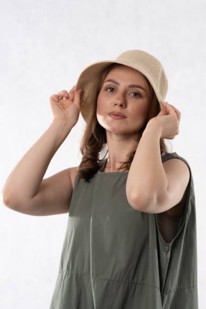 Kapelusz damski z plecionki papierowej – regulowany - Natural Beige