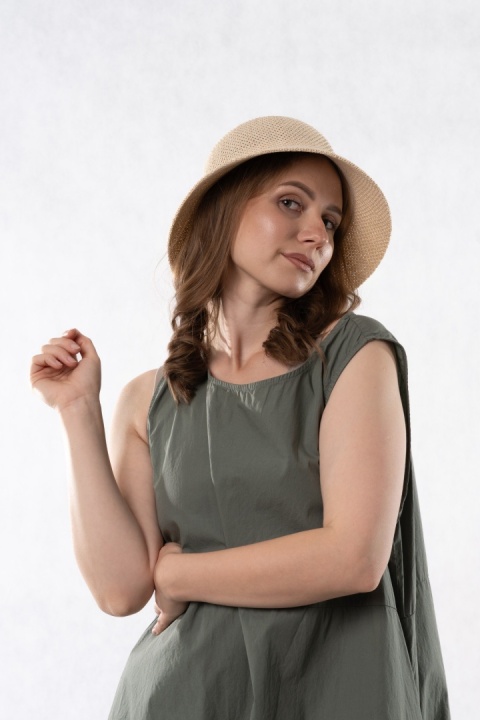 Kapelusz damski z plecionki papierowej – regulowany - Natural Beige