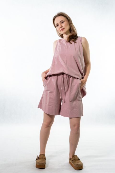 Komplet damski Gioya & Co. – top + spodenki bawełniane - Paris pink