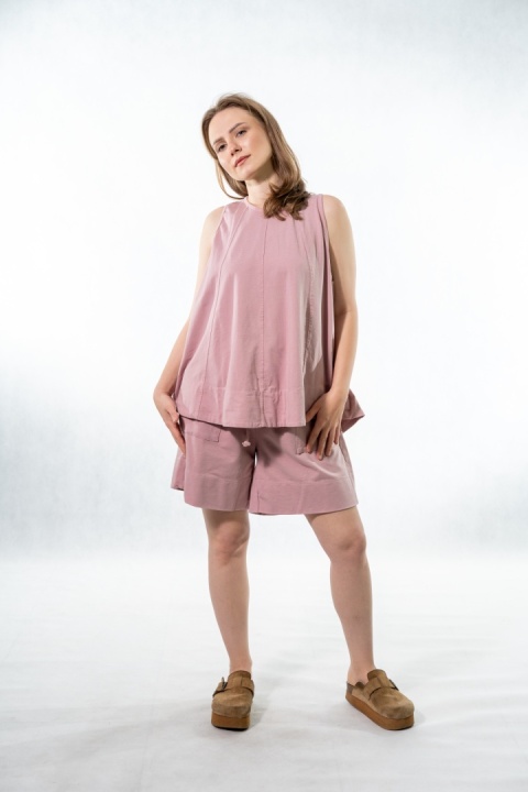 Komplet damski Gioya & Co. – top + spodenki bawełniane - Paris pink