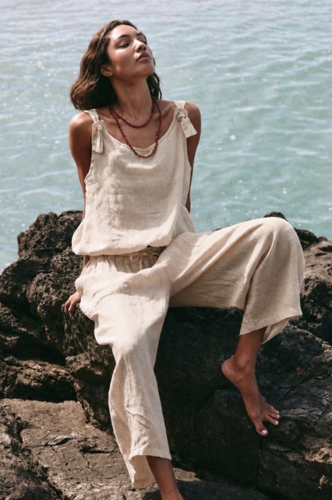 Lniany top Wiya - Sabbia